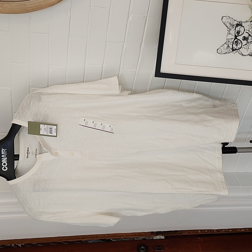 Men's White Henley Shirt, Xxl